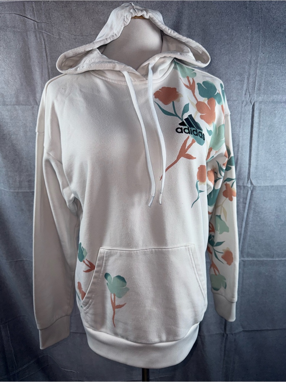 86A-adidas Cream Floral Cowl Hoodie Sweater